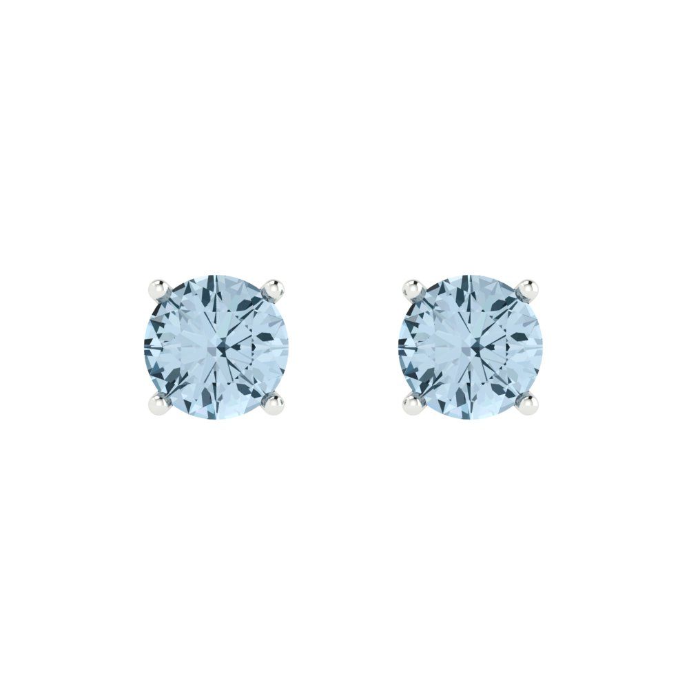 1.5 ctw Aquamarine Studs Earrings | 6mm Round Cut White Gold  Push Back | March Birthstone