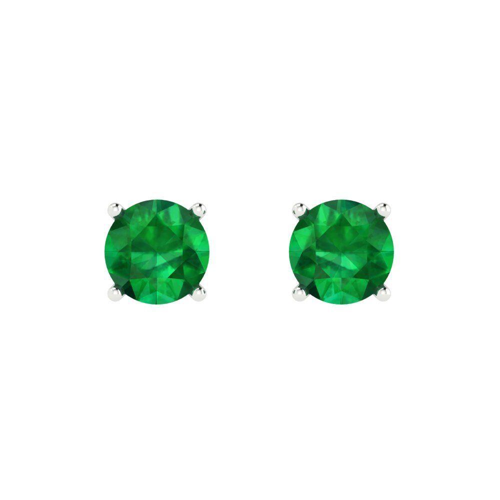 1.5 ctw Emerald Studs Earrings | 6mm Round Cut White Gold  Push Back | May Birthstone