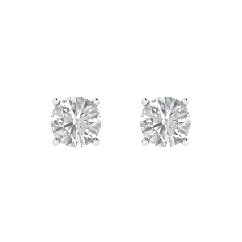 1.5 ctw White Sapphire Studs Earrings | 6mm Round Cut White Gold  Push Back | April Birthstone