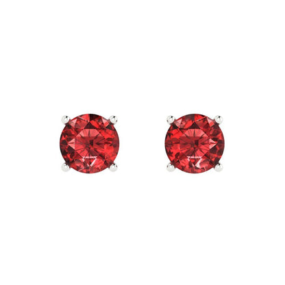 1.5 ctw Garnet Studs Earrings | 6mm Round Cut White Gold  Push Back | January Birthstone