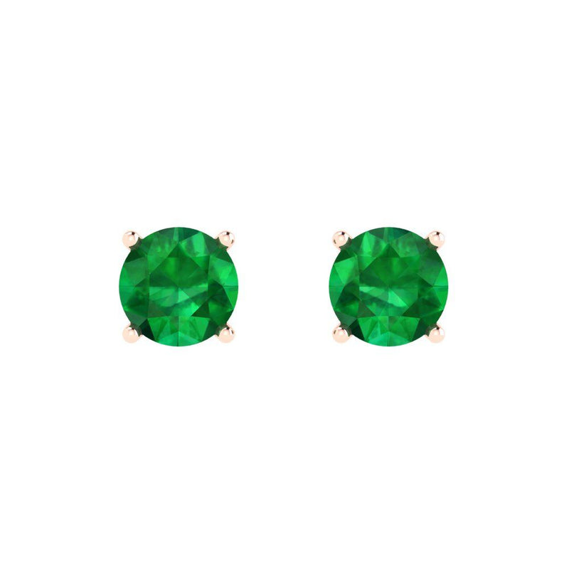 1.5 ct Brilliant Round Cut Solitaire Studs Simulated Emerald Stone White Gold Earrings Push Back