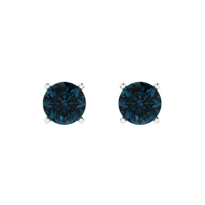 1.5 ctw London Blue Topaz Studs Earrings | 6mm Round Cut White Gold  Push Back | December Birthstone