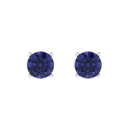 1.5 ctw Tanzanite Studs Earrings | 6mm Round Cut White Gold  Push Back | December Birthstone