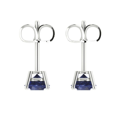 1.5 ctw Blue Sapphire Studs Earrings | 6mm Round Cut White Gold  Push Back | September Birthstone