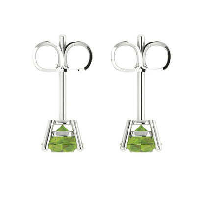 1.5 ctw Peridot Studs Earrings | 6mm Round Cut White Gold  Push Back | August Birthstone