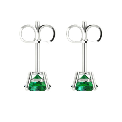1.5 ctw Emerald Studs Earrings | 6mm Round Cut White Gold  Push Back | May Birthstone