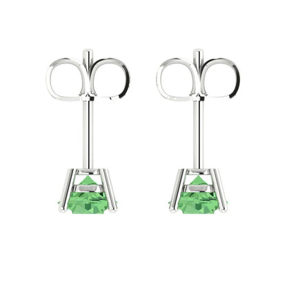 1.5 ctw Green Zirconia Studs Earrings | 6mm Round Cut White Gold  Push Back | April Birthstone