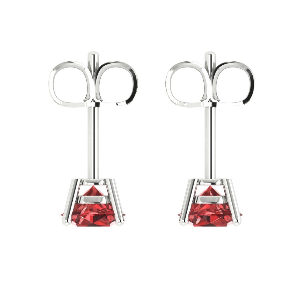 1.5 ctw Garnet Studs Earrings | 6mm Round Cut White Gold  Push Back | January Birthstone