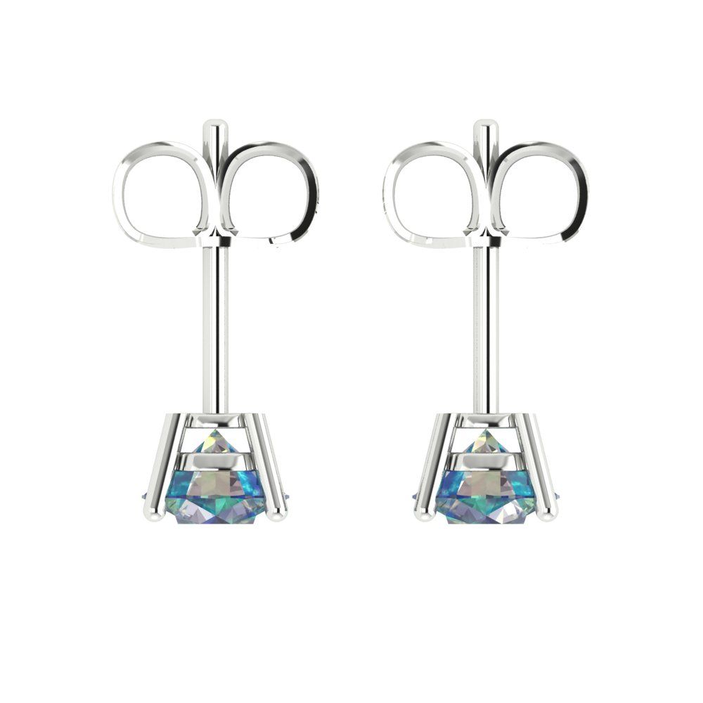 1.5 ctw Blue Moissanite Studs Earrings | 6mm Round Cut White Gold  Push Back | April Birthstone