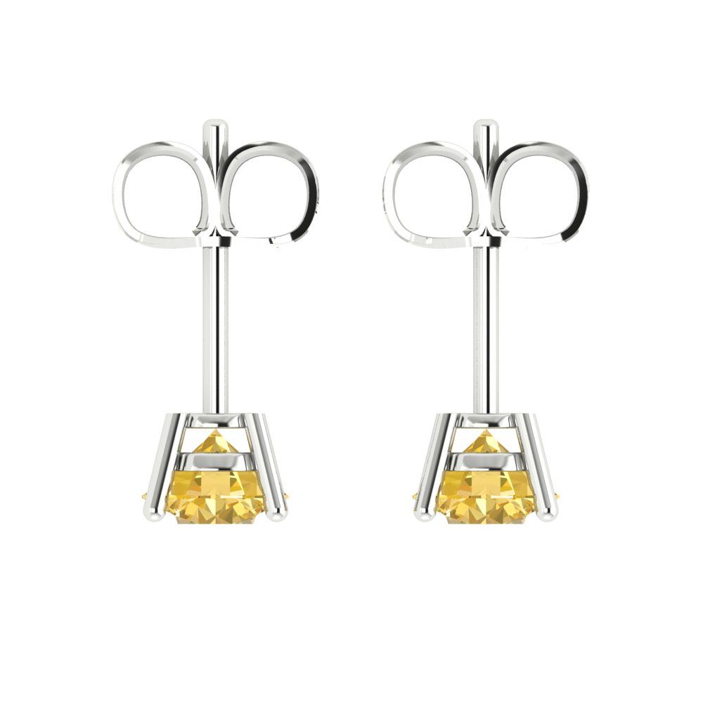 1.5 ctw Citrine Studs Earrings | 6mm Round Cut White Gold  Push Back | November Birthstone