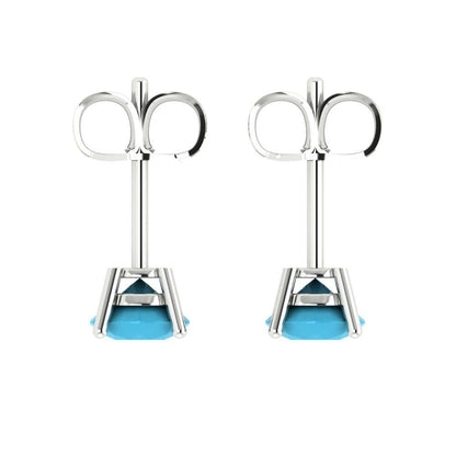 1.5 ctw Turquoise Studs Earrings | 6mm Round Cut White Gold  Push Back | December Birthstone