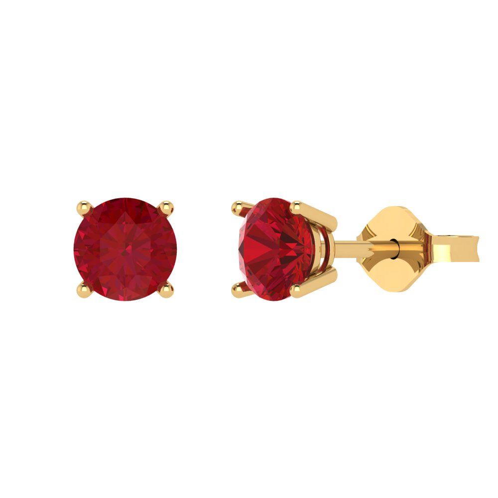 1.5 ctw Ruby Studs Earrings | 6mm Round Cut White Gold  Push Back | July Birthstone