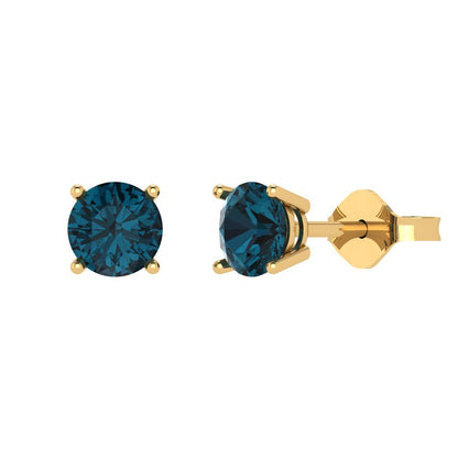 1.5 ctw London Blue Topaz Studs Earrings | 6mm Round Cut White Gold  Push Back | December Birthstone