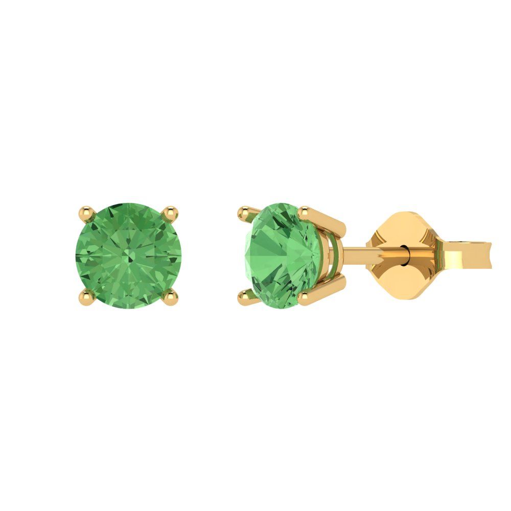 1.5 ctw Green Zirconia Studs Earrings | 6mm Round Cut White Gold  Push Back | April Birthstone