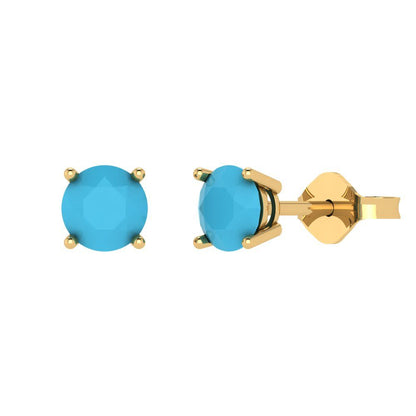 1.5 ctw Turquoise Studs Earrings | 6mm Round Cut White Gold  Push Back | December Birthstone