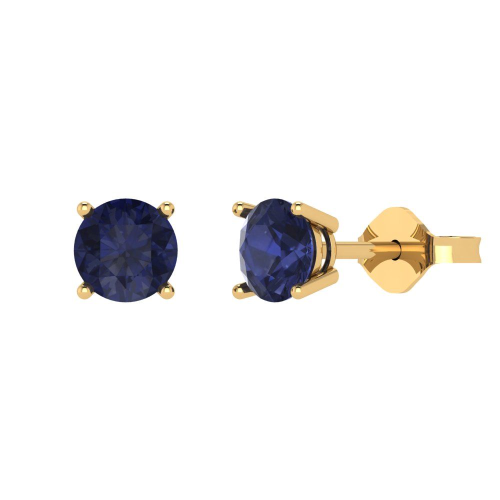 1.5 ctw Blue Sapphire Studs Earrings | 6mm Round Cut White Gold  Push Back | September Birthstone