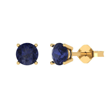 1.5 ctw Blue Sapphire Studs Earrings | 6mm Round Cut White Gold  Push Back | September Birthstone