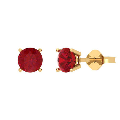 1.5cttw Round Cut Simulated Ruby Gold-Plated 925 Silver  Push Back Stud Earrings
