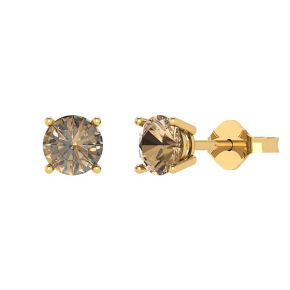 1.5cttw Round Cut Simulated Champagne Diamond Gold-Plated 925 Silver  Push Back Stud Earrings