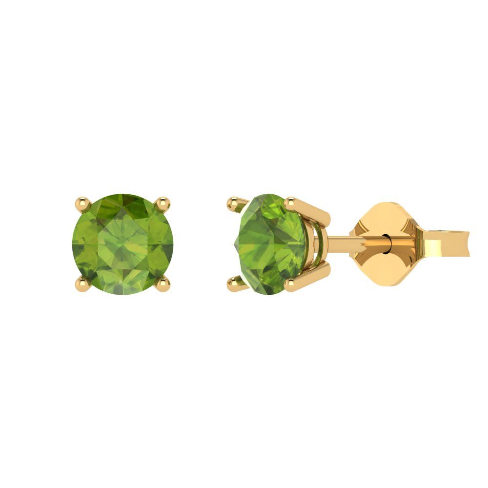 1.5cttw Round Cut Natural Peridot Gold-Plated 925 Silver  Push Back Stud Earrings