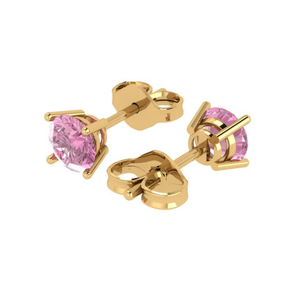 1.5cttw Round Cut Simulated Pink Diamond Gold-Plated 925 Silver  Push Back Stud Earrings