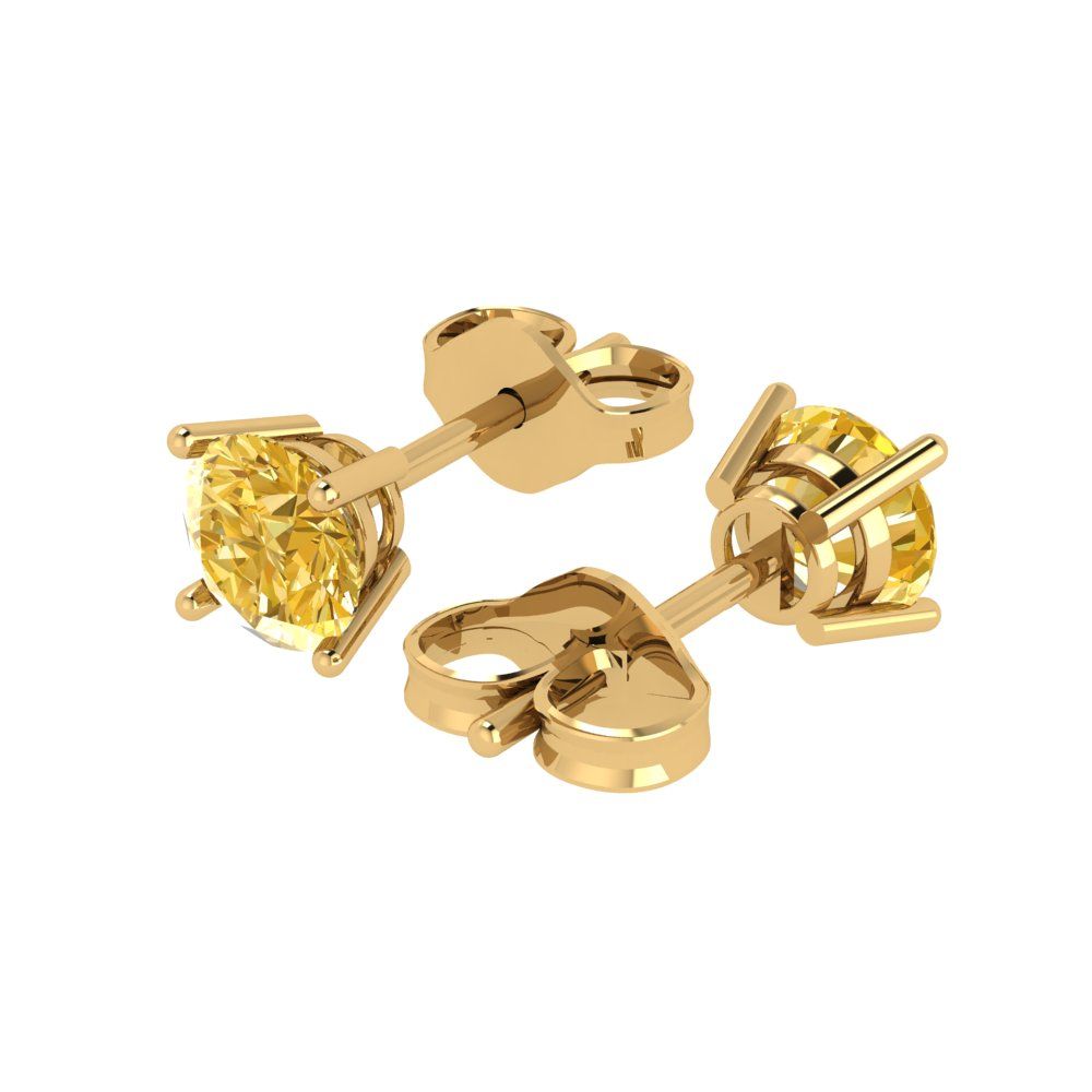 1.5cttw Round Cut Natural Citrine Gold-Plated 925 Silver  Push Back Stud Earrings