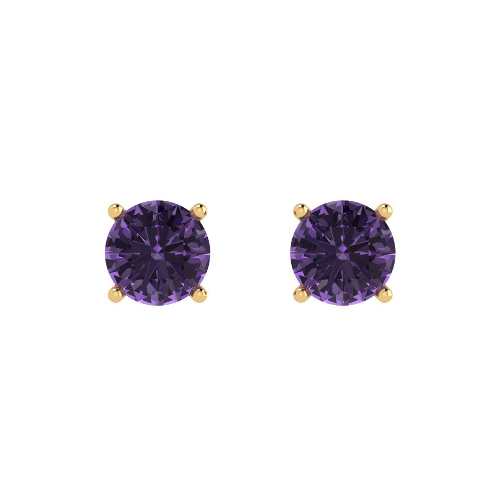 1.5cttw Round Cut Simulated Alexandrite Gold-Plated 925 Silver  Push Back Stud Earrings