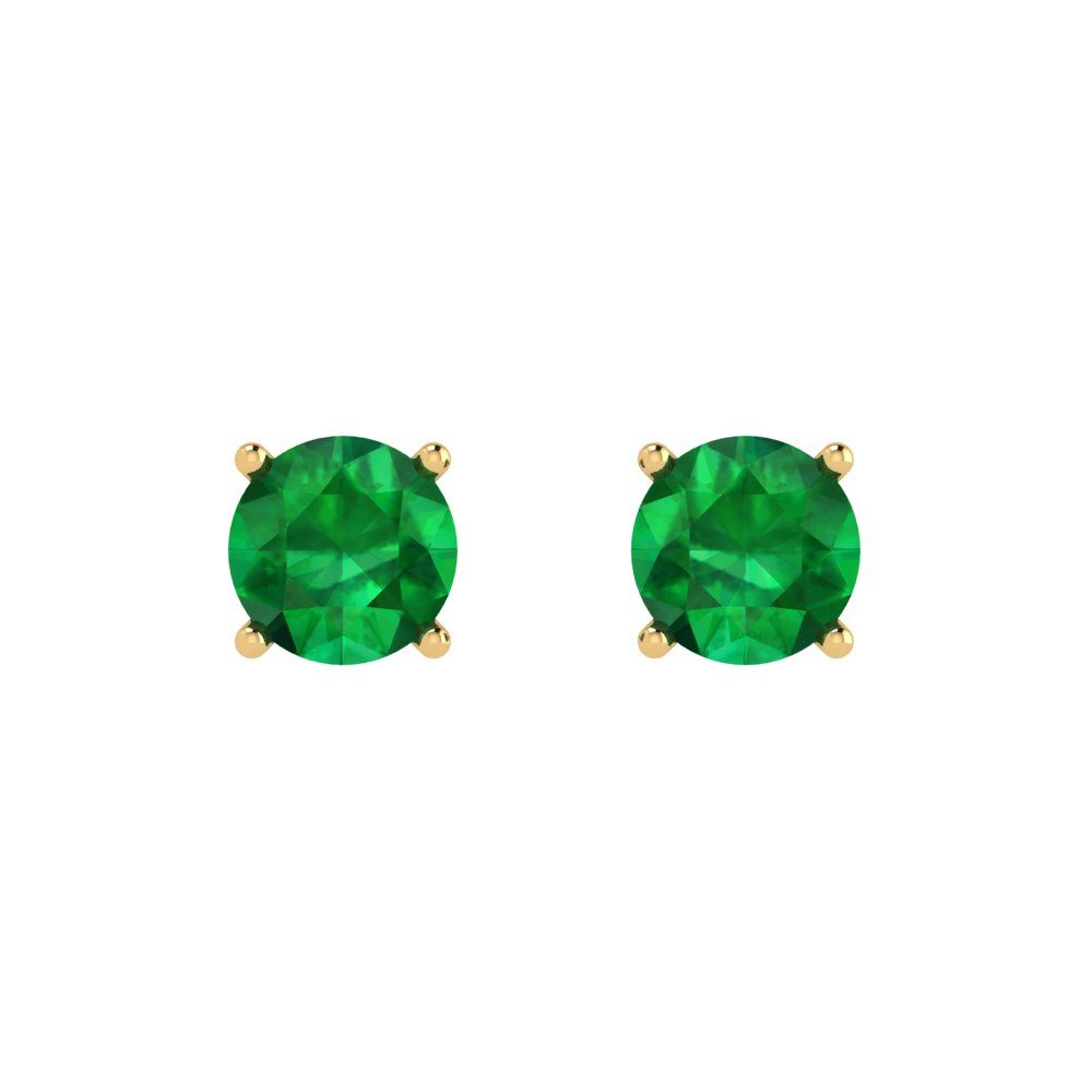 1.5 ctw Emerald Studs Earrings | 6mm Round Cut White Gold  Push Back | May Birthstone