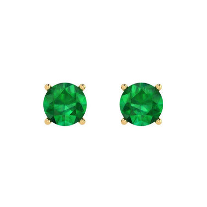 1.5 ctw Emerald Studs Earrings | 6mm Round Cut White Gold  Push Back | May Birthstone