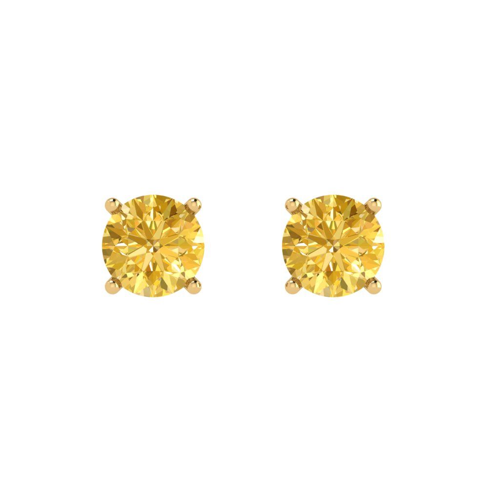 1.5cttw Round Cut Simulated Yellow Diamond Gold-Plated 925 Silver  Push Back Stud Earrings