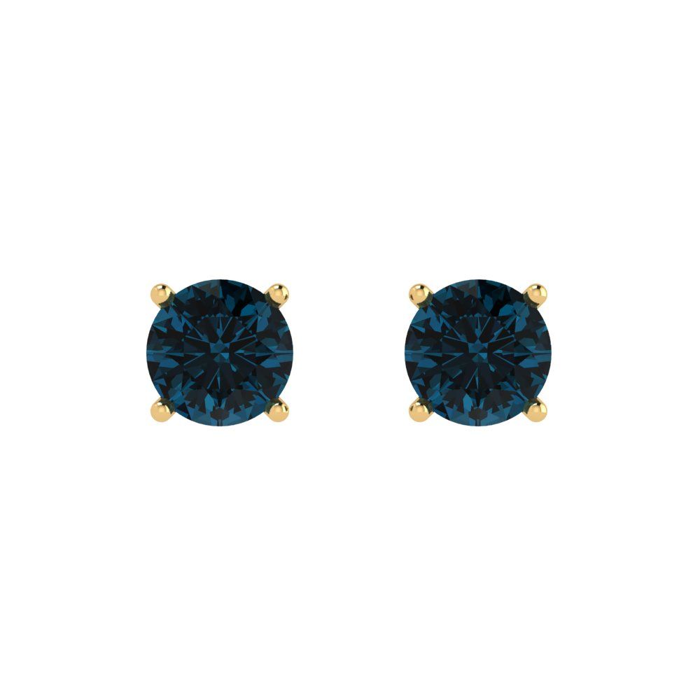 1.5 ctw London Blue Topaz Studs Earrings | 6mm Round Cut White Gold  Push Back | December Birthstone