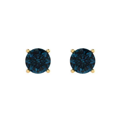 1.5 ctw London Blue Topaz Studs Earrings | 6mm Round Cut White Gold  Push Back | December Birthstone