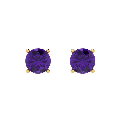 1.5 ctw Amethyst Studs Earrings | 6mm Round Cut White Gold  Push Back | February Birthstone