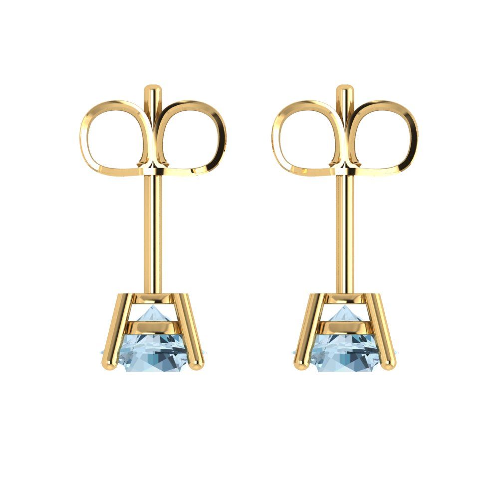 1.5 ctw Blue Zirconia Studs Earrings | 6mm Round Cut White Gold  Push Back | April Birthstone