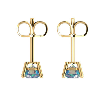 1.5 ctw Blue Moissanite Studs Earrings | 6mm Round Cut White Gold  Push Back | April Birthstone