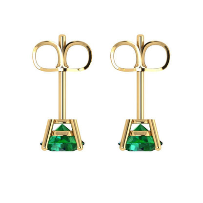 1.5 ctw Emerald Studs Earrings | 6mm Round Cut White Gold  Push Back | May Birthstone