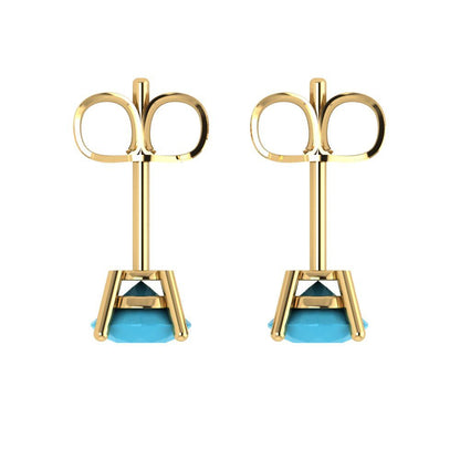 1.5 ctw Turquoise Studs Earrings | 6mm Round Cut White Gold  Push Back | December Birthstone