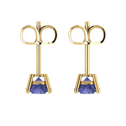 1.5 ctw Tanzanite Studs Earrings | 6mm Round Cut White Gold  Push Back | December Birthstone
