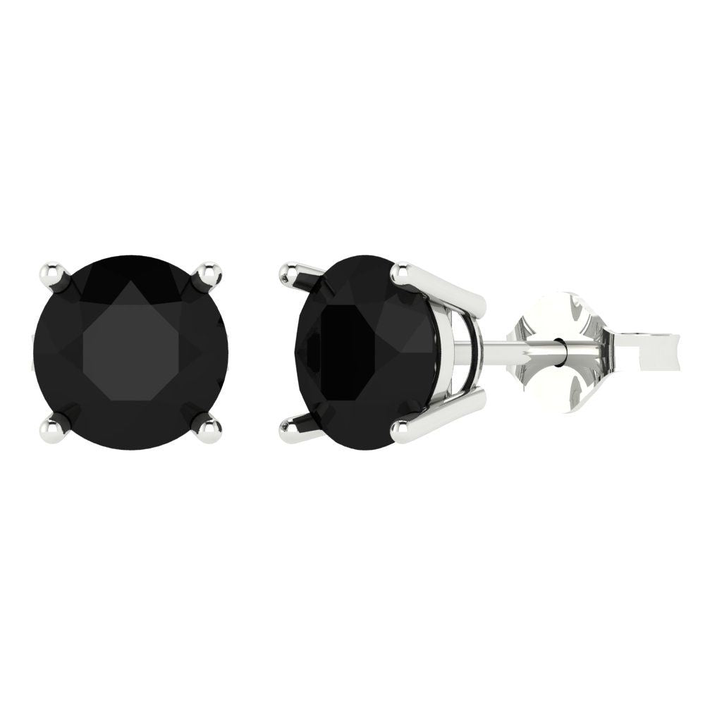 3cttw Round Cut Natural Onyx Gold-Plated 925 Silver Push Back Stud Earrings