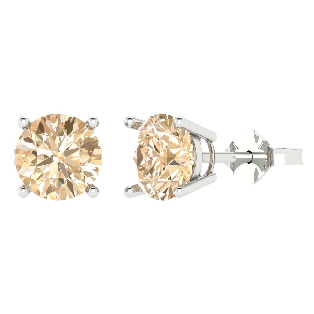 3cttw Round Cut Natural Morganite Gold-Plated 925 Silver Push Back Stud Earrings