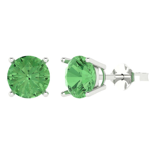 3 ctw Green Zirconia Studs Earrings | 7.5mm Round Cut White Gold Push Back | April Birthstone