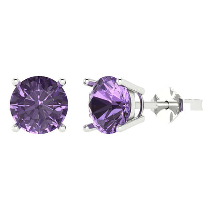 3 ctw Alexandrite Studs Earrings | 7.5mm Round Cut White Gold Push Back | June Birthstone