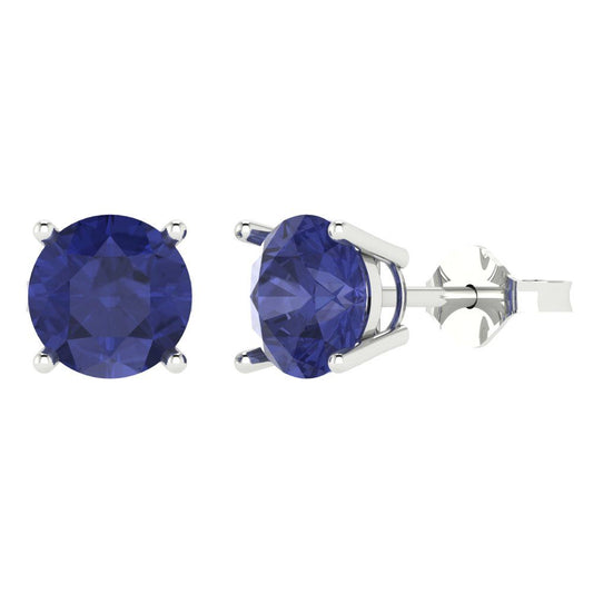 3 ctw Tanzanite Studs Earrings | 7.5mm Round Cut White Gold Push Back | December Birthstone