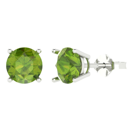 3 ctw Peridot Studs Earrings | 7.5mm Round Cut White Gold Push Back | August Birthstone