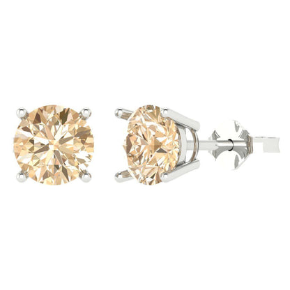 3 ctw Morganite Studs Earrings | 7.5mm Round Cut White Gold Push Back | February Birthstone