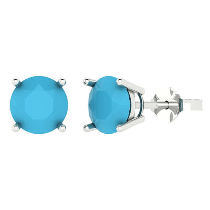 3cttw Round Cut Simulated Turquoise Gold-Plated 925 Silver Push Back Stud Earrings