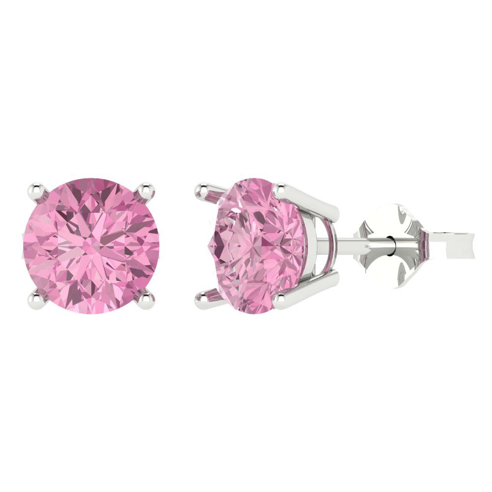 3cttw Round Cut Simulated Pink Diamond Gold-Plated 925 Silver Push Back Stud Earrings