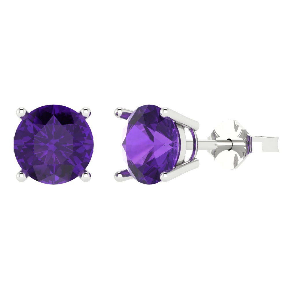 3 ctw Amethyst Studs Earrings | 7.5mm Round Cut White Gold Push Back | February Birthstone