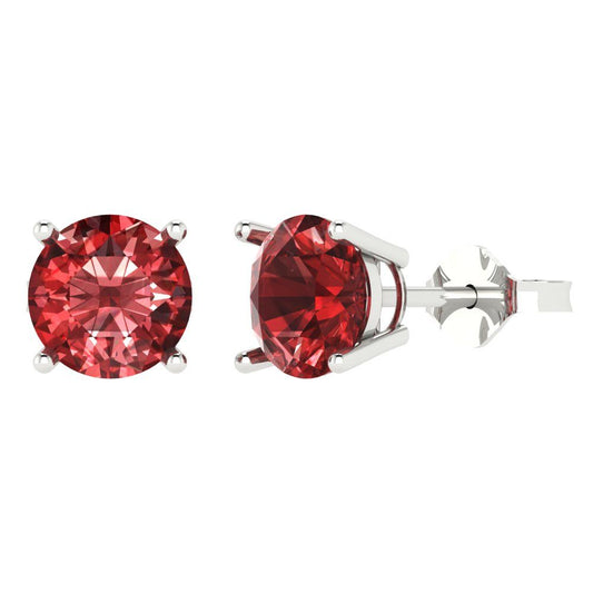 3 ctw Garnet Studs Earrings | 7.5mm Round Cut White Gold Push Back | January Birthstone