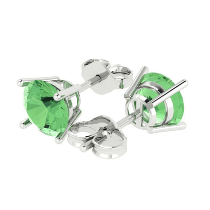 3 ctw Green Zirconia Studs Earrings | 7.5mm Round Cut White Gold Push Back | April Birthstone